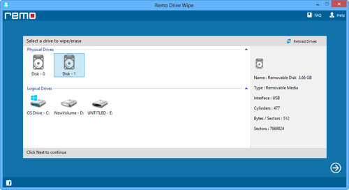 Wipe Disk on USB Drives - Main Window